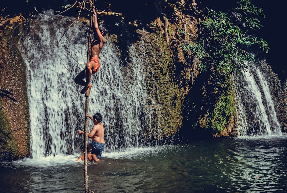 brazilian family enjoying nature waterfall