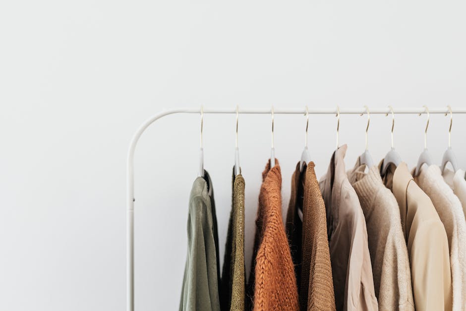 clothing rack with neutral tone clothes