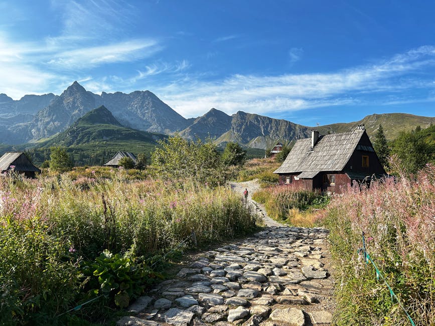 couple hiking in polish mountains peaceful