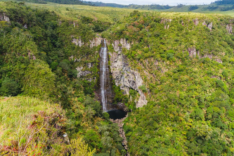 Couple hiking near waterfall Brazil