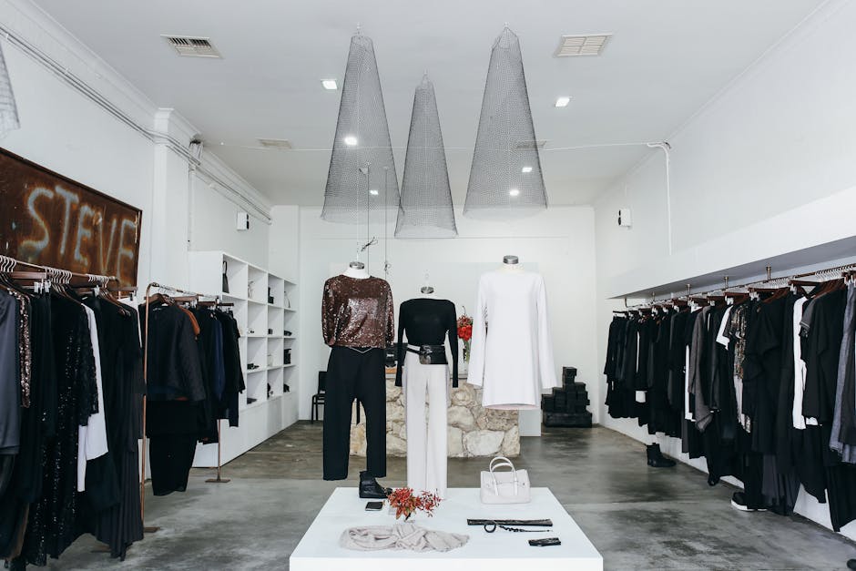 diverse outfits on display in a chic Brazilian boutique