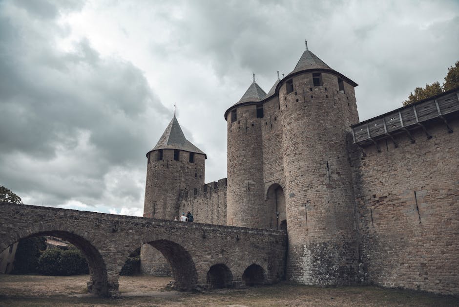 family exploring medieval castle France