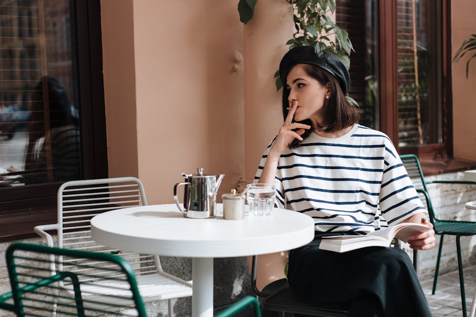french woman enjoying coffee terrace
