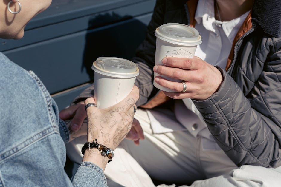 friends enjoying coffee on a cool day