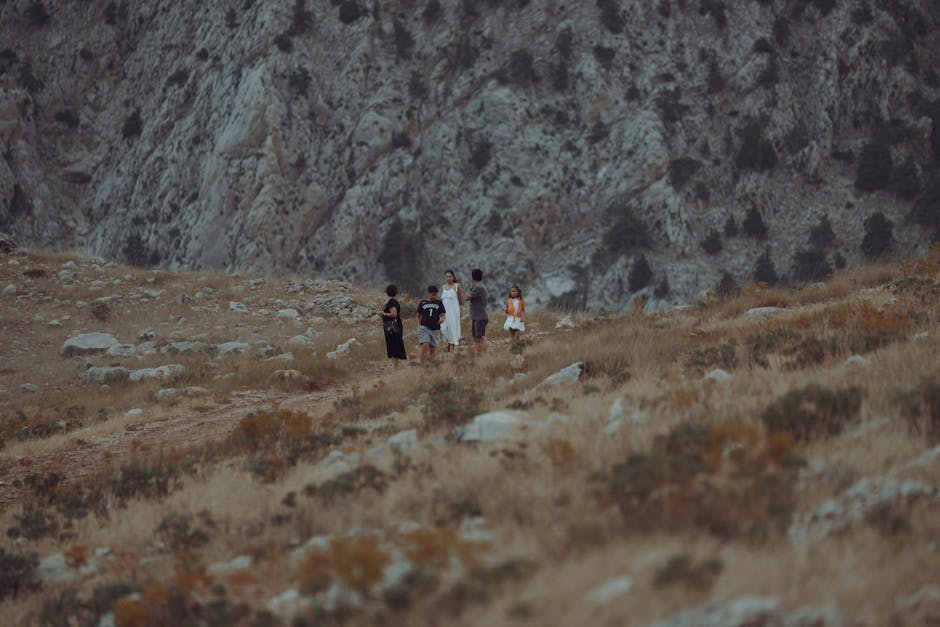 friends hiking mountain