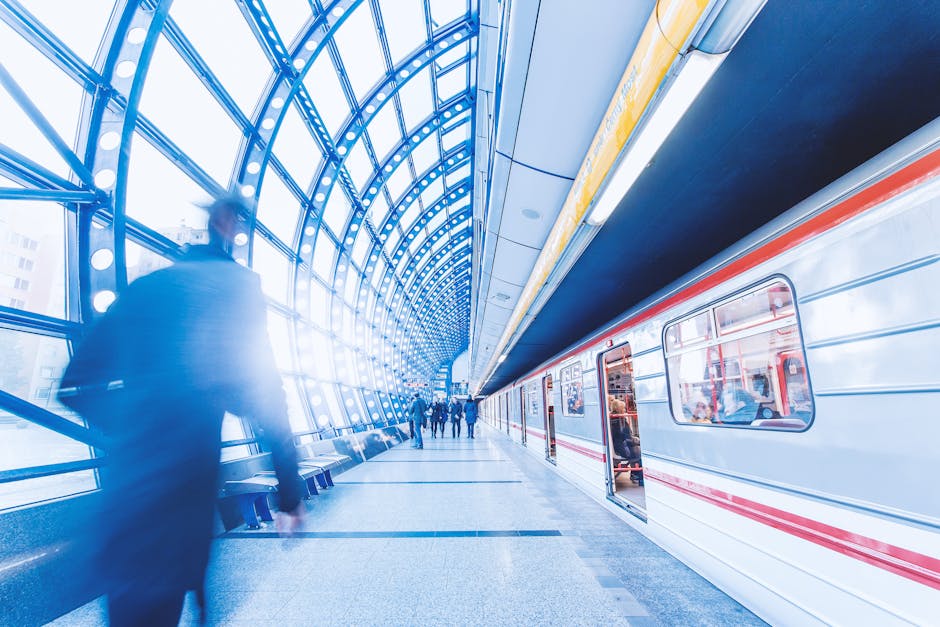 futuristic city office with blurred people