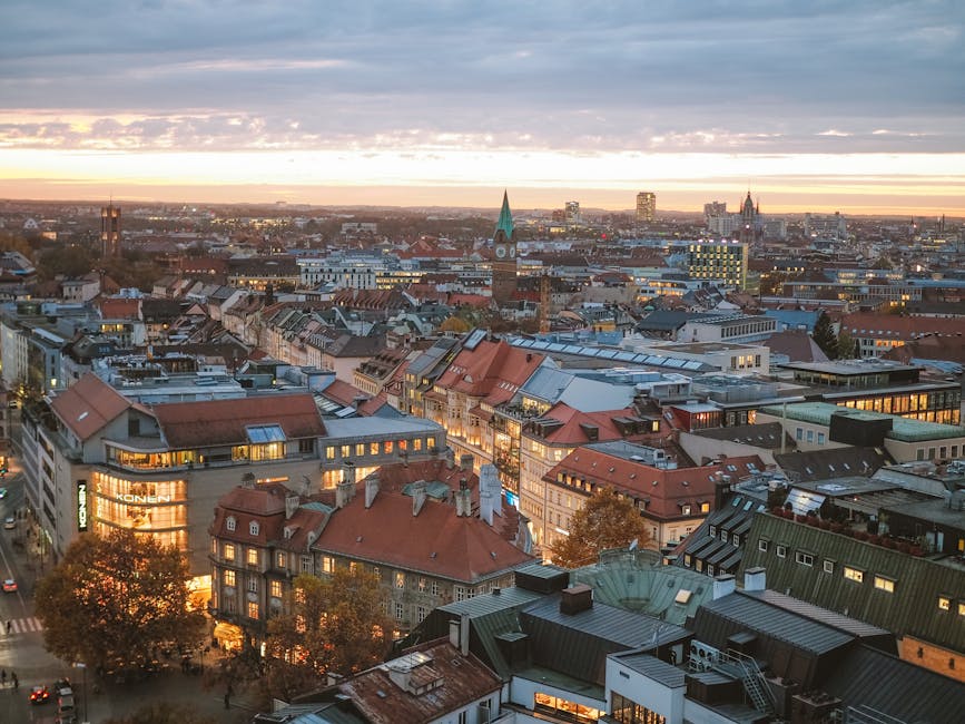 german cityscape at sunset
