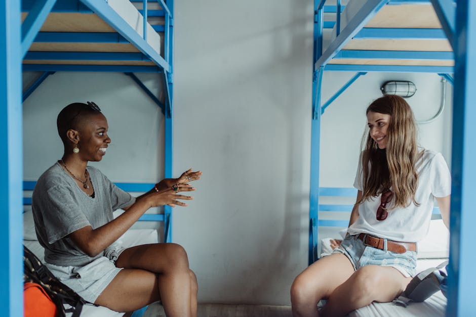 hostel bunk beds in common room