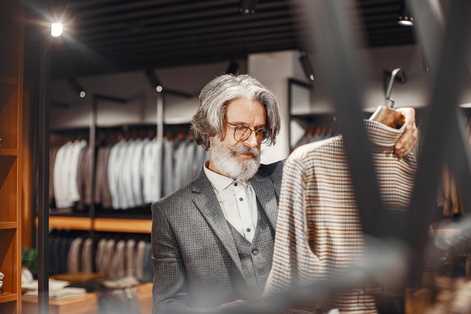 man looking at clothes in vintage shop