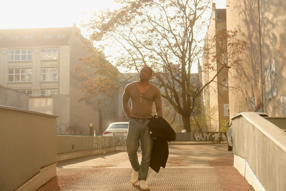 man walking autumn street Germany