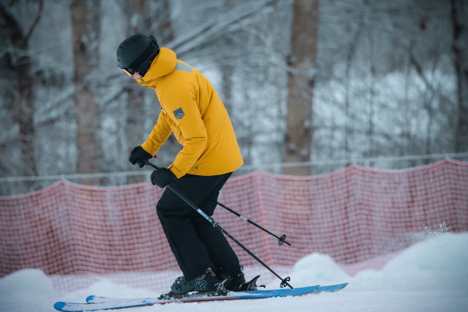 man wearing stylish winter coat ski resort