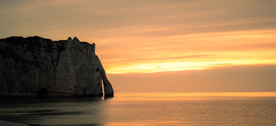 normandy coast cliffs sunset