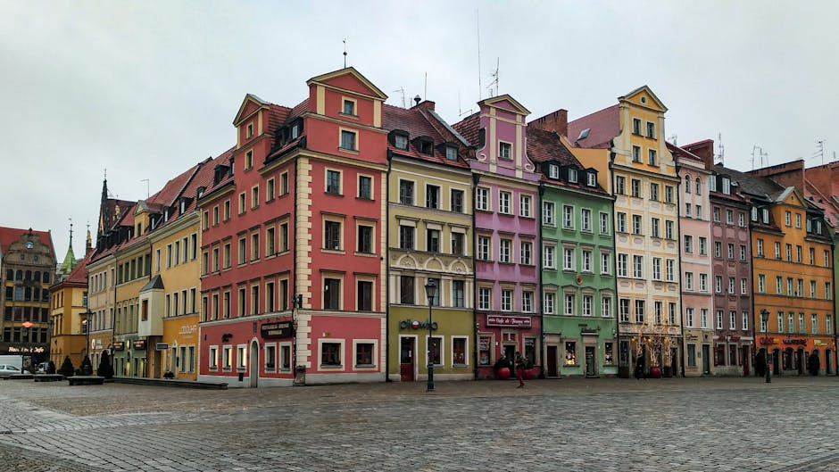 old town square in polish city with few people