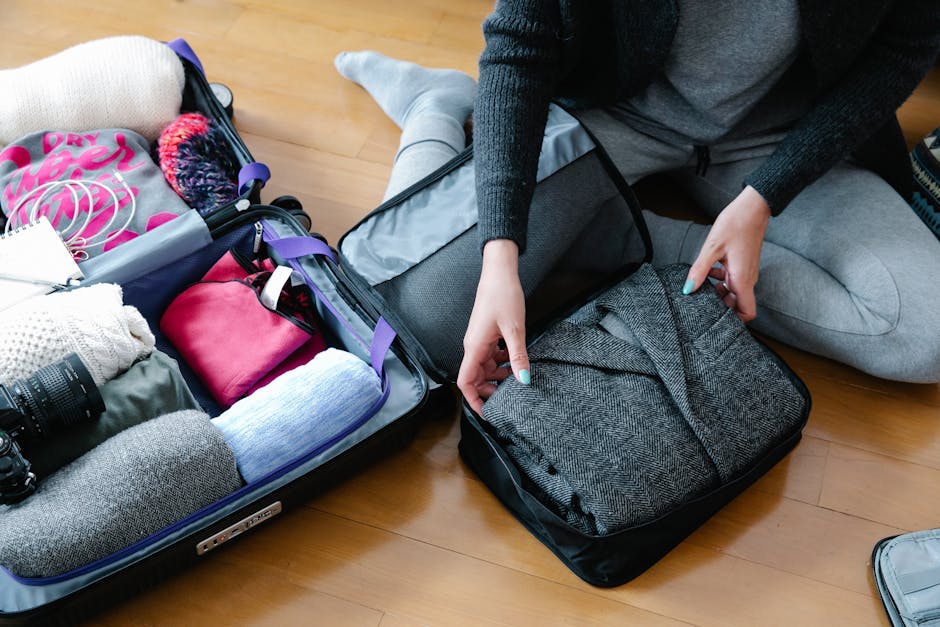 organized packing cubes in luggage