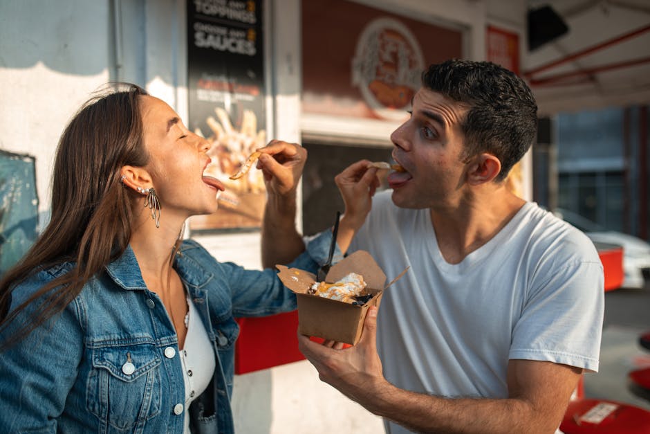 People enjoying street food