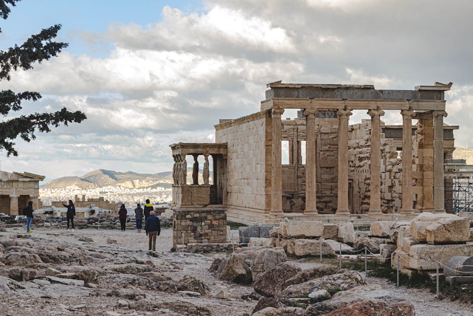 People exploring ancient city