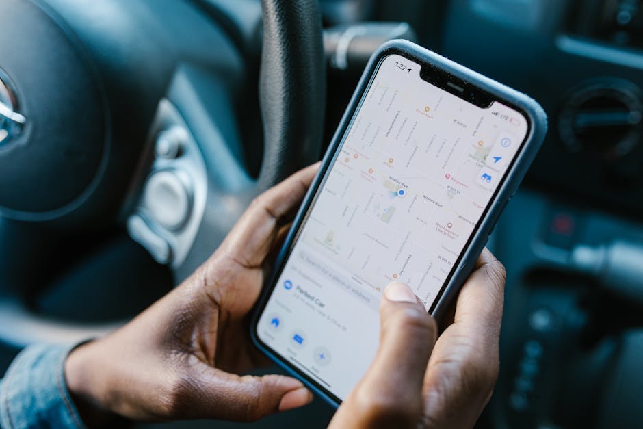 person checking map on smartphone in city