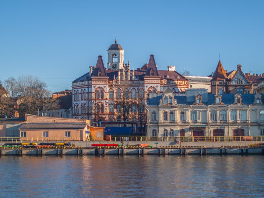 riverside cityscape historic buildings