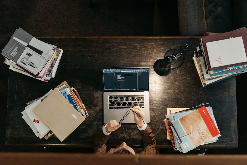 student studying with AI assistant on desktop computer, organized desk