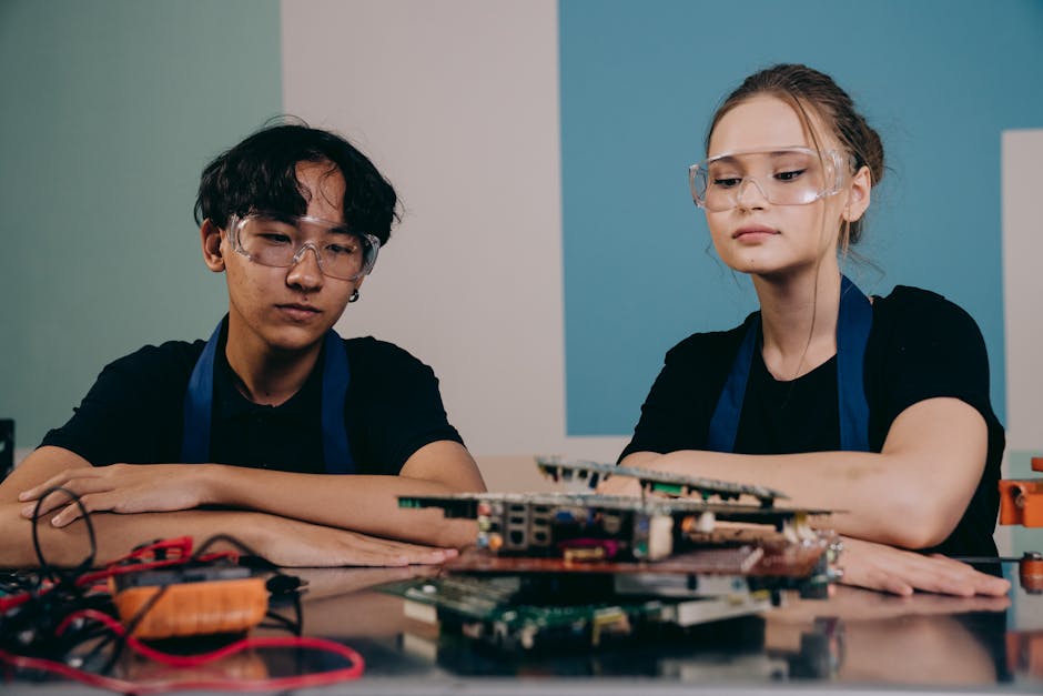 students collaborating on AI project in France
