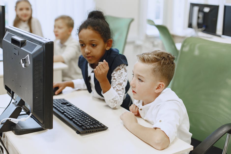 students collaborating with AI tools in modern classroom