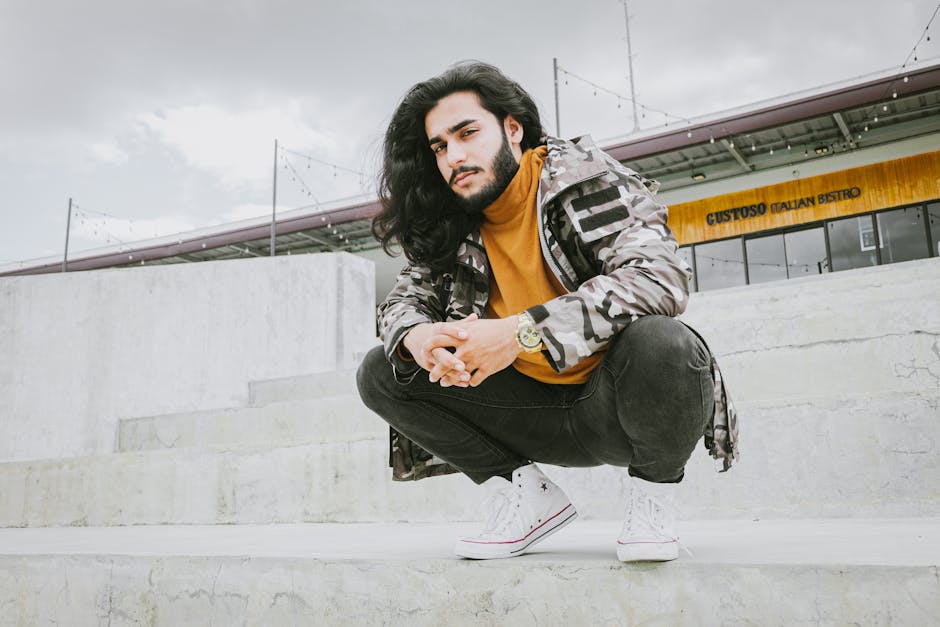 stylish man with sneakers and jacket
