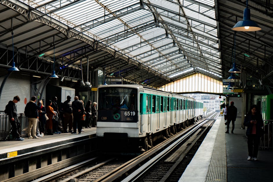 Train arriving at a station in France