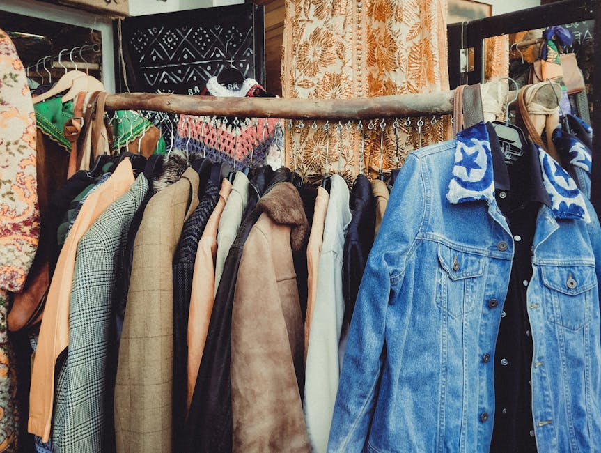 Variety of second hand clothing on display