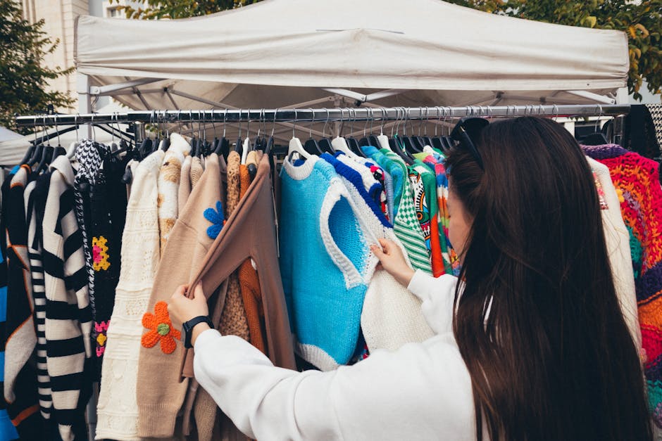 woman  at vintage clothes market