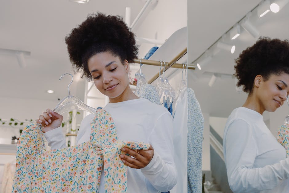 woman trying on clothes in department store