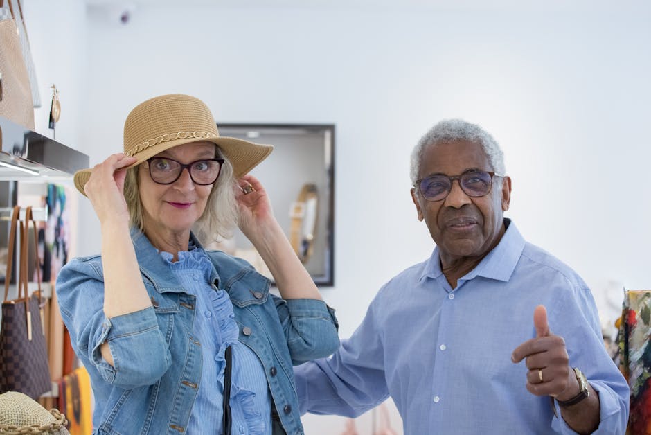 woman trying on hat smiling