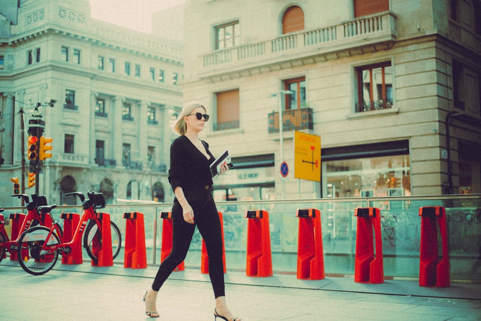 woman walking elegant city